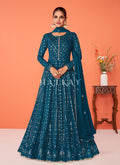 Turquoise Sequence Embroidered Flared Anarkali Suit