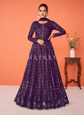 Dark Purple Sequence Embroidered Flared Anarkali Suit