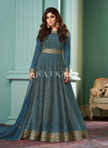Turquoise Embroidered Bollywood Anarkali Suit