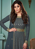 Grey Embroidered Bollywood Anarkali Suit