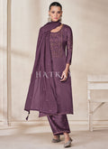 Deep Purple Embroidery Traditional Silk Salwar Kameez 