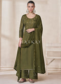 Olive Green Embroidery Traditional Silk Salwar Kameez
