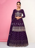 Buy Lehenga Suit | Deep Purple Embroidered Peplum Style Georgette Anarkali Lehenga