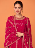 Buy Anarkali Suit In California - Hot Pink Embroidered Georgette Designer Anarkali Suit