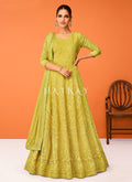Yellow Mirror Work Embroidered Party Wear Anarkali Suit