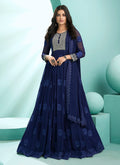 Navy Blue Lucknowi Zari Embroidered Designer Anarkali Suit