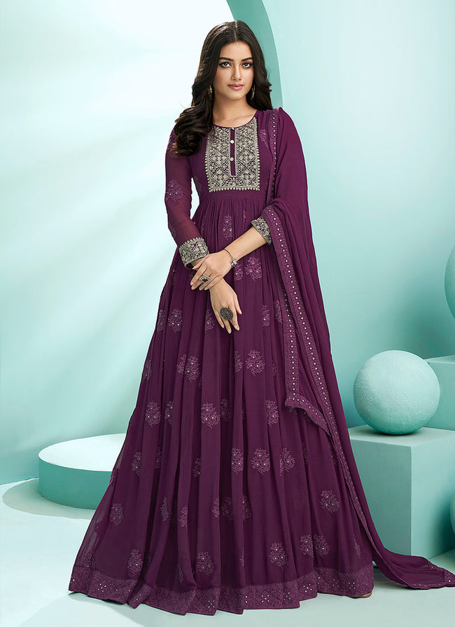 Indian Dress Buy Deep Purple Lucknowi Zari Embroidered Designer