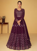 Deep Wine Zari Embroidery Traditional Festive Anarkali Suit