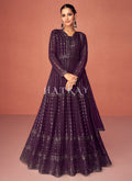 Deep Purple Sequence Embroidered Festive Anarkali Suit