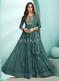 Teal Green Lucknowi Zari Embroidered Designer Anarkali Suit