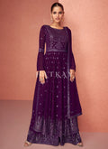 Purple Sequence Embroidery Traditional Palazzo Suit