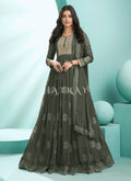Olive Green Lucknowi Zari Embroidered Designer Anarkali Suit