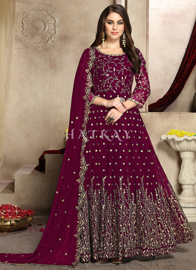 Deep Wine Georgette Wedding Anarkali Suit
