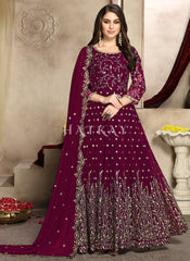 Deep Wine Georgette Wedding Anarkali Suit
