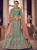 Teal Blue Multi Embroidery Wedding Lehenga Choli