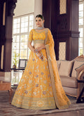 Amber Yellow Appliqué Embroidered Wedding Lehenga Choli