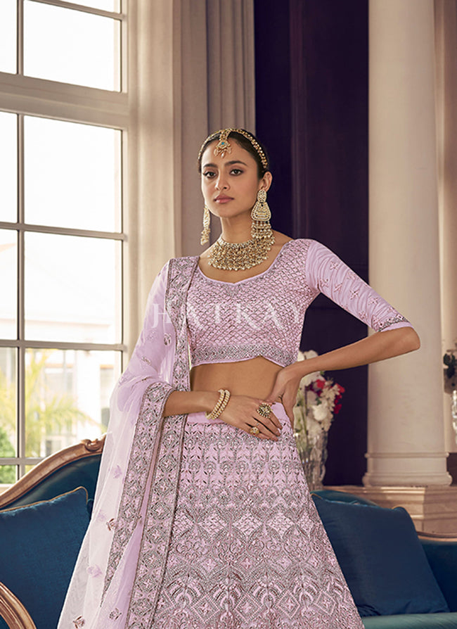 Purple Beautiful Zari And Embroidery Party Wear Lehenga Choli