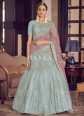 Sky Blue Embroidered Wedding Lehenga Choli