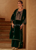 Dark Green Embroidered Velvet Pant Suit