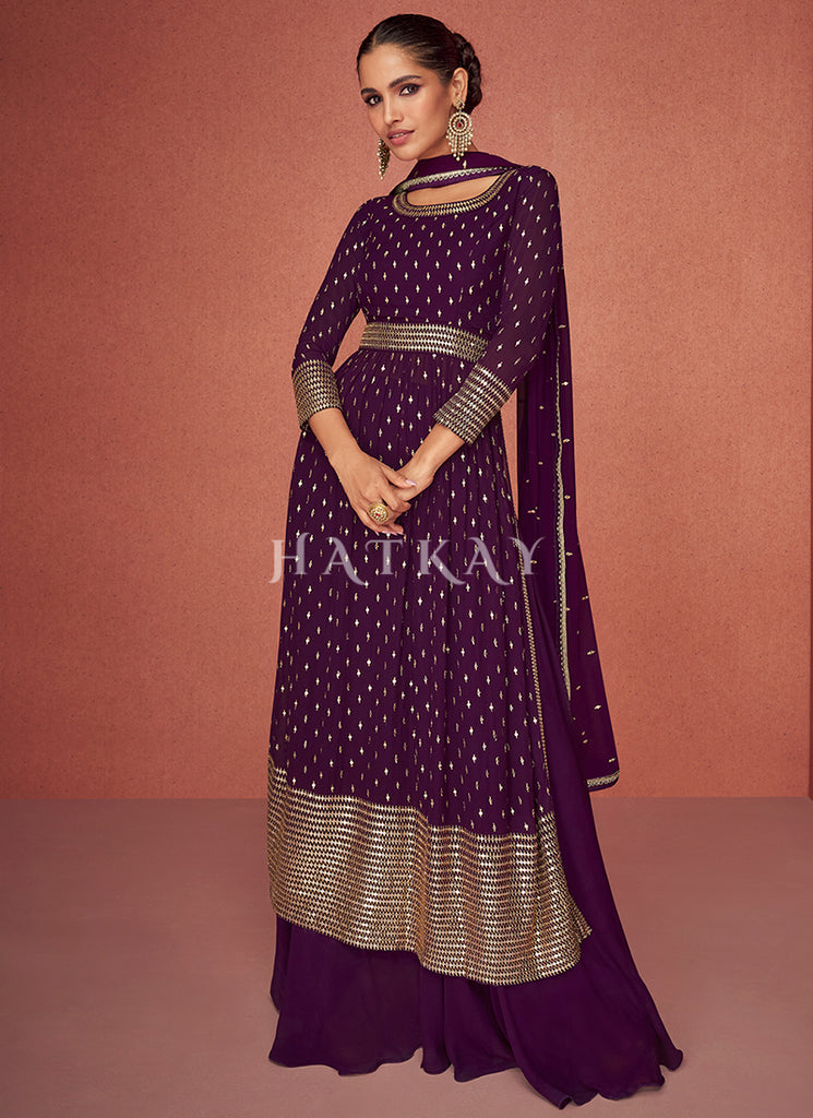Purple Sequence Embroidery Gharara Suit