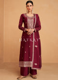 Buy Salwar Suits - Maroon Embroidery Silk Salwar Kameez