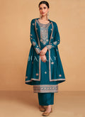 Buy Salwar Suits - Turquoise Embroidery Silk Salwar Kameez