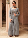 Buy Palazzo Suit - Grey Mirror Work Embroidered Jacket Style Palazzo Suit