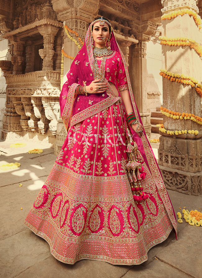 Pink Zari Embroidered Bridal Lehenga Choli