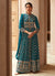 Buy Pant Suit - Turquoise Georgette Embroidered Traditional Slit Style Pant Suit