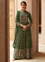 Buy Pant Suit - Olive Green Georgette Embroidered Traditional Slit Style Pant Suit
