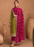 Green And Pink Embroidery Silk Salwar Kameez
