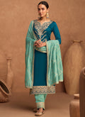 Blue Two Tone Embroidery Silk Salwar Kameez