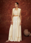 Off White Golden Embroidered Jacket Style Sharara Suit