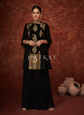 Black Multi Embroidered Jacket Style Sharara Suit