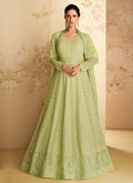 Lime Green Mirror Work Embroidered Festive Anarkali Suit