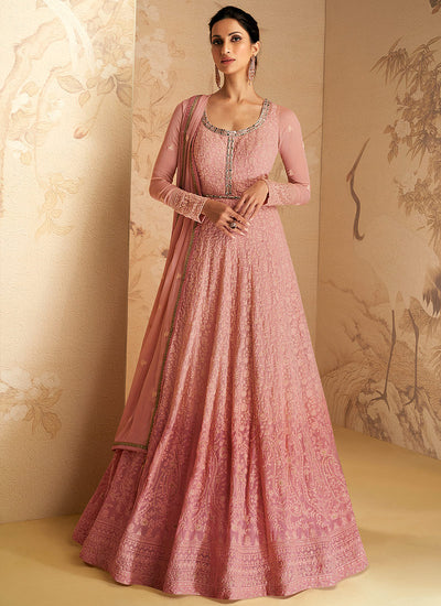 Blush Pink Ombré Embroidered Festive Anarkali Suit