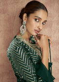 Dark Green Sequence Embroidered Palazzo Suit And Jacket In USA