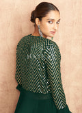 Dark Green Sequence Embroidered Palazzo Suit And Jacket In USA