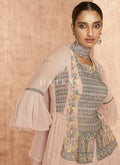 Soft Peach Sequence Embroidered Gharara Style Suit