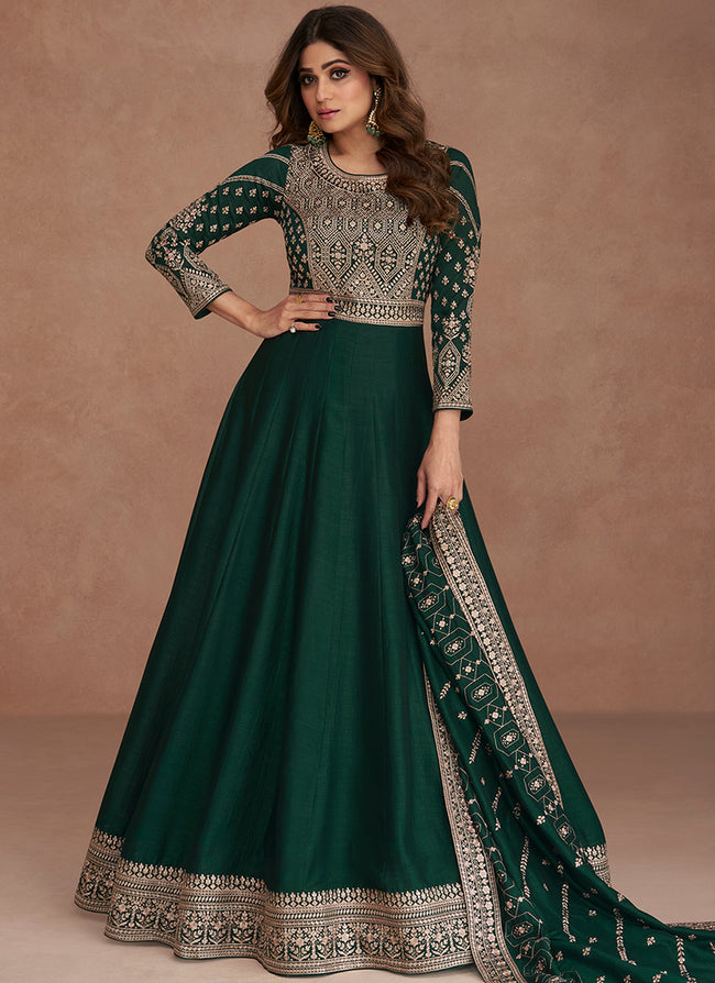 Dark Green Sequence Embroidery Festive Anarkali Gown