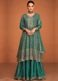 Turquoise Sequence Embroidery Sharara Style Suit