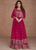 Hot Pink Sequence Embroidery Anarkali Palazzo Suit