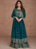 Turquoise Sequence Embroidery Anarkali Palazzo Suit