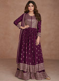 Deep Purple Sequence Embroidery Anarkali Palazzo Suit