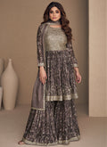 Charcoal Grey Sequence Embroidery Gharara Style Suit