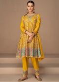 Yellow Multi Sequence Embroidery Anarkali Dhoti Pant Suit