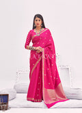 Hot Pink Embellished Banarasi Silk Saree