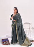 Slate Grey Embellished Banarasi Silk Saree