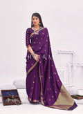 Purple Embellished Banarasi Silk Saree
