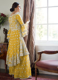Yellow Beige Multi Embroidered Designer Gharara Suit, Salwar Kameez